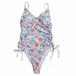 NWOT | Vibrant Floral Side-Tie One-Piece Swimsuit with Adjustable Straps | Large